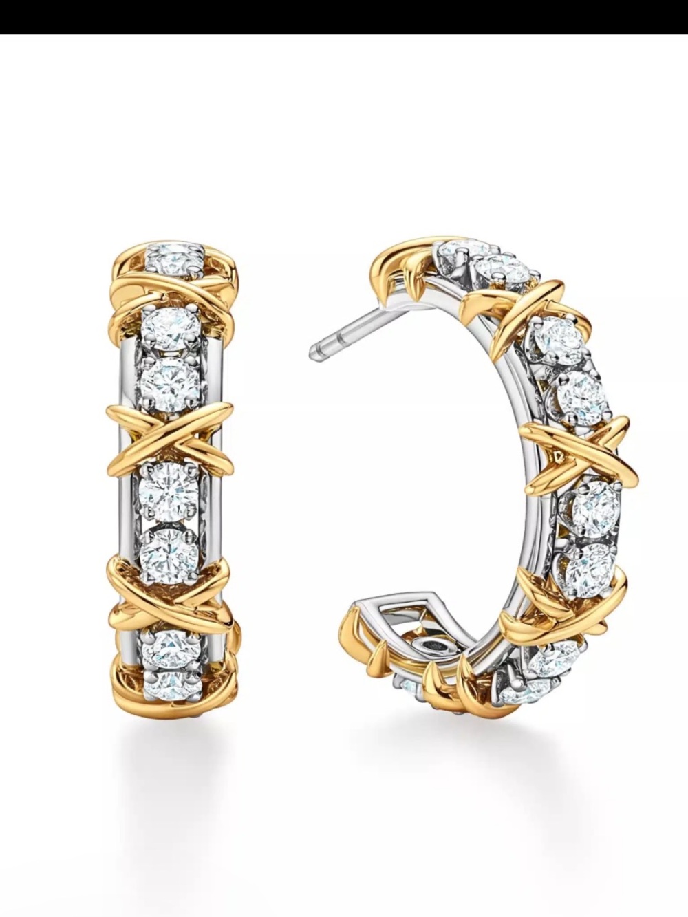 925 Silver Moissanite Stone Two-Tone X Hoops